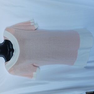 Ami Vintage Sweater, 1980s,  coral & white, shoulder pads, knee length